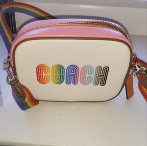 NWT Coach Jamie Mini Camera Bag Pebble Leather with Rainbow